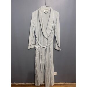 Vintage Bill Blass Seersucker Blue White Striped Women's Robe W Pockets Sz MEd